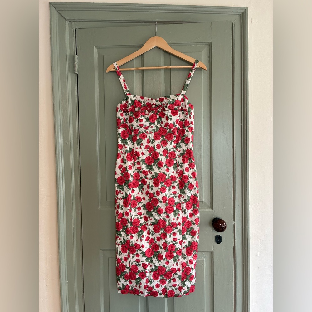 Floral Red Rose Print Midi Dress